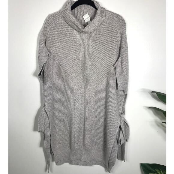 MaxMara Leisure Ribbed Knit Mock Neck Side Split Tie Sides Gray Sweater One Size - Picture 2 of 9